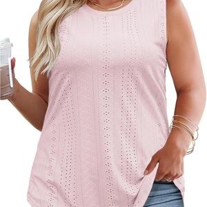 Elegant Pink Sleeveless Eyelet Tank Top